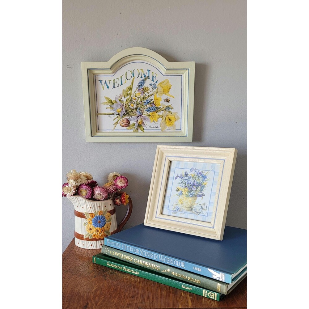 Vintage Floral Watercolor Framed Print and Welcome Sign Set Marjolein Bastin Spr